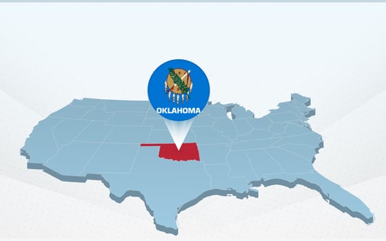 Oklahoma state map on United States of America map in perspective. vector