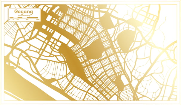 Goyang South Korea City Map in Retro Style in Golden Color. Outline Map. vector