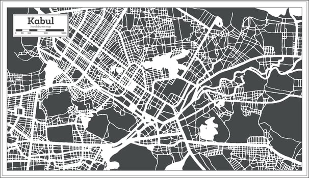 Kabul Afghanistan City Map in Black and White Color in Retro Style. Outline Map. vector