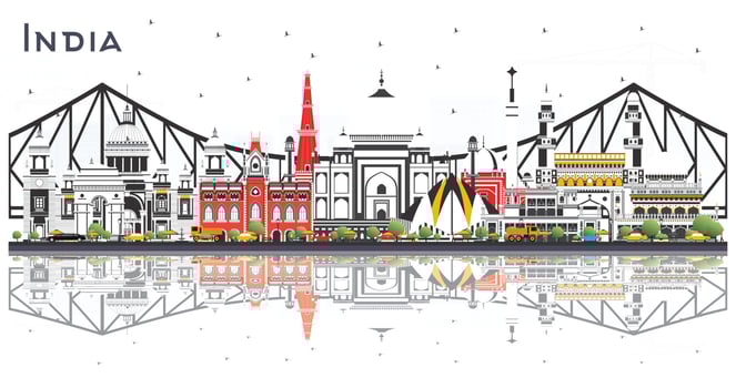 India City Skyline with Color Buildings Isolated on White. Delhi. Hyderabad. Kolkata. vector