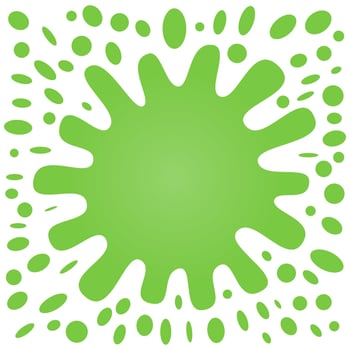 Big green splash with lots of small splashes on a white background. Vector illustration