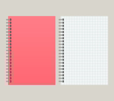Notepad with a red cover and with a binding from left side. Vector illustration