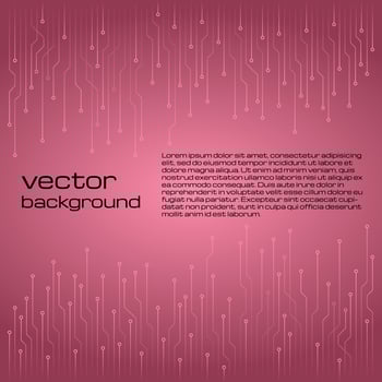 Abstract technological pink background with elements of the microchip. Circuit board background texture. Vector illustration.