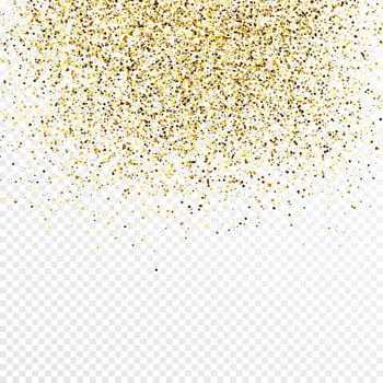 Gold glitter confetti backdrop isolated on white transparent background. Celebratory texture with shining light effect. Vector illustration.