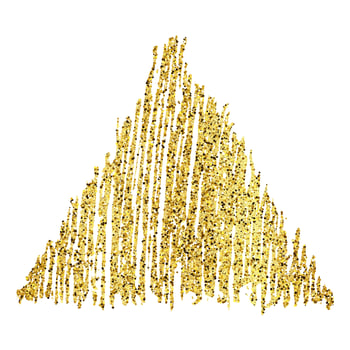 Golden paint hand drawn glittering triangle on a white background. Background with gold sparkles and glitter effect. Empty space for your text. Vector illustration