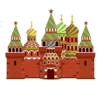 Orthodox Church. Eastern religious temple with bell tower. Monastery and Cathedral. Element of red square in Moscow Kremlin. Cartoon flat illustration. Prayer and Christian Greek and Russian faith vector