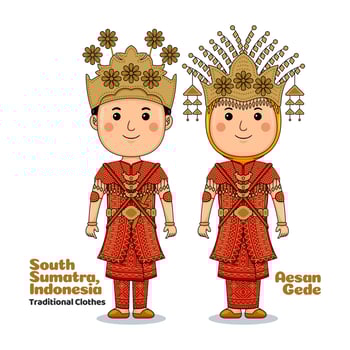 Couple wear Palembang South Sumatra Traditional Clothes vector