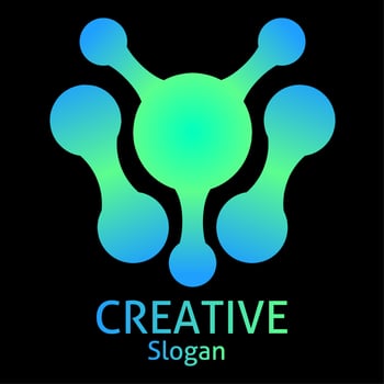 Particle molecule logo symbol icon modern design. Chemical lab biology pharmacy sign logo. Light green and blue gradient molecule logo vector. Molecule vector