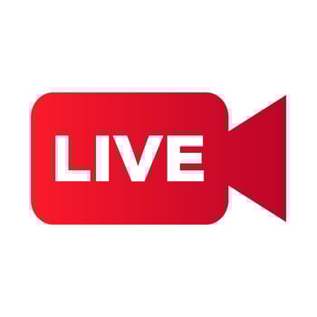 Live stream symbol, icon with play button. Emblem for broadcasting, online tv, sport, news and radio streaming vector