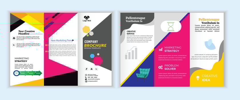 Creative Modern trifold business Leaflet brochure template. Corporate minimalist folding layout. Creative Flyer template flat design set. geometric business brochure. Professional abstract brochure. vector
