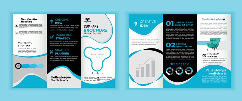 Creative Modern trifold business Leaflet brochure template. Corporate minimalist folding layout. Creative Flyer template flat design set. geometric business brochure. Professional abstract brochure. vector