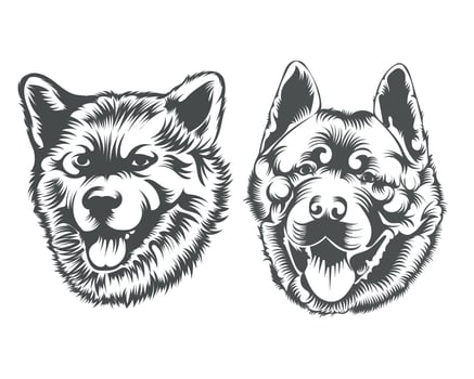 Akita Dog Face illustration, Black and White Dog Face Silhouette vector