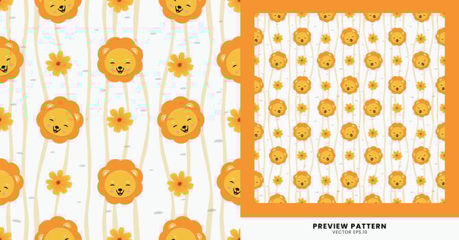 Cute lion animal pattern with floral ornaments, the pattern is suitable for children can be used for clothes, wall decorations, design backgrounds, etc. vector