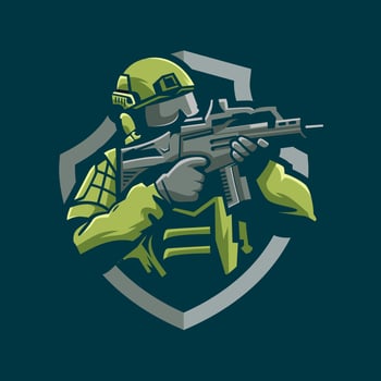 Shooter soldier character mascot logo vector