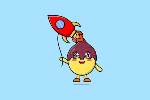 Cute cartoon Sweet potato floating with rocket vector