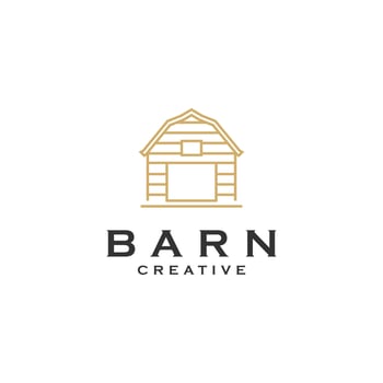 Barn Farm Minimalist Line Art Logo design vector