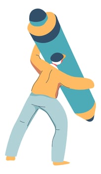 Male character with huge pencil in hands, writer vector
