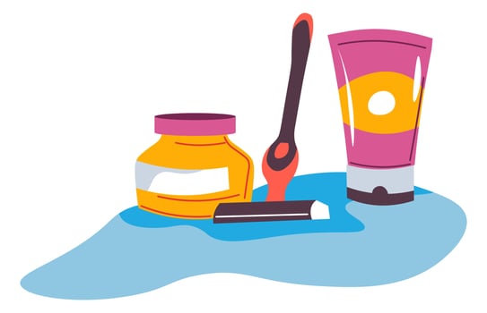Shaving rozor and foam, cream for sensitive skin vector