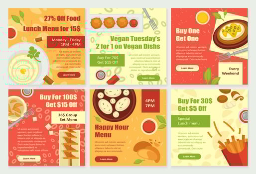 Restaurant offer set at social media post vector