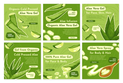 Aloe vera gel, organic care cosmetic at post set vector