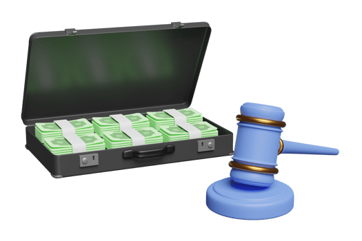 3d judge gavel, hammer auction with stand, pile dollar banknote in black suitcase isolated. bid idea, estate sale, auction symbol concept, 3d render illustration png