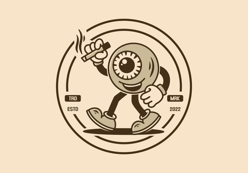 Character mascot illustration badge of eyeball holding a cigarette vector