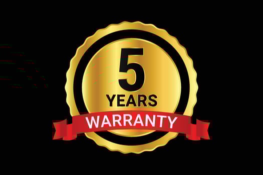 5 Years Warranty golden vector design into a circle with leaves.