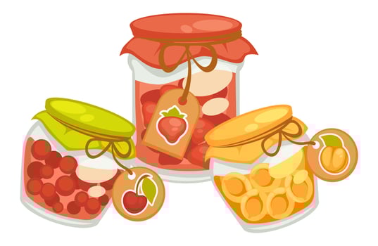 Cherry and apricot juice, jam from strawberry vector