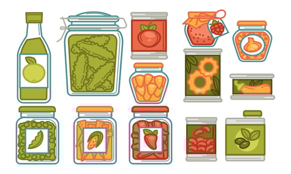Marinated vegetables, pickled cucumber and pepper vector