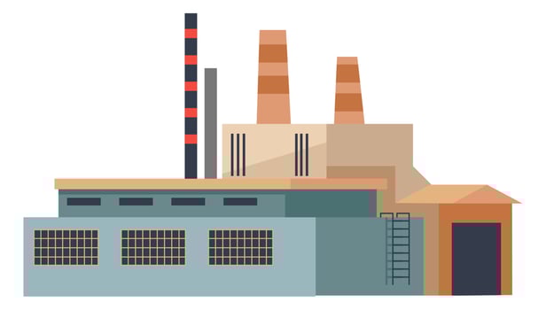 Factory or facility exterior, buildings and pipes vector