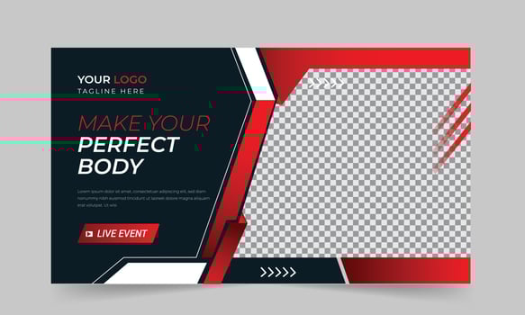 Gym fitness training exercise  thumbnail design for any videos and web banner template Premium Vector. Customizable Video cover photo design for social media vector