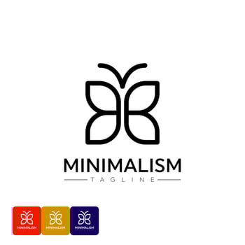 Minimalist logo vector design template in simple linear style - butterfly emblem, beauty and women products. Minimalism Logo Design
