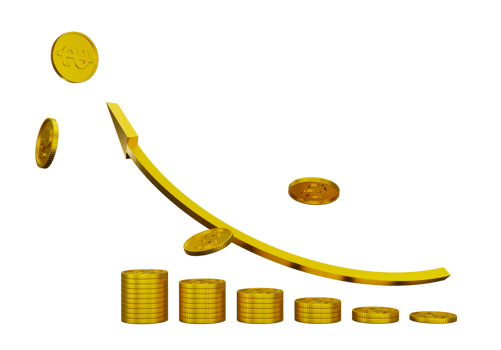 gold coins and arrow up 3d rendering illustration transparency graphics png