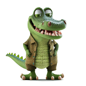 Kind happy crocodile cartoon character on transparent background. for decorating projects png