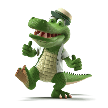 Kind happy crocodile cartoon character on transparent background. for decorating projects png