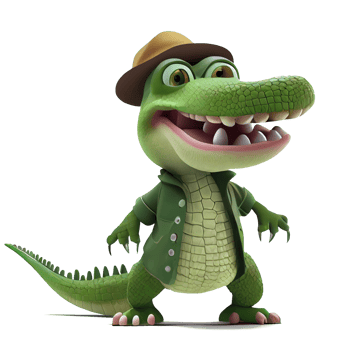 Kind happy crocodile cartoon character on transparent background. for decorating projects png
