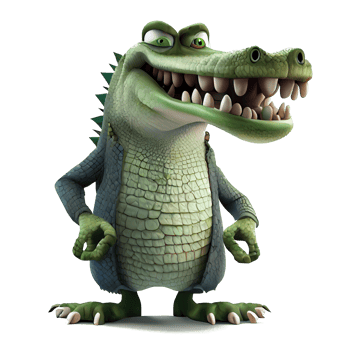 Kind happy crocodile cartoon character on transparent background. for decorating projects png