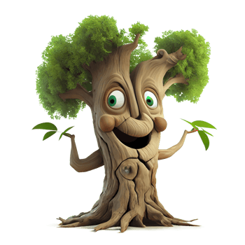 Happy kind tree cartoon character on transparent background. for decorating projects png