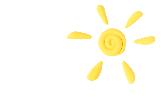 Plasticine sun, transparent isolated background. Kids play background. Space for copying. png