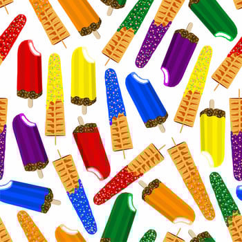 Colorful seamless pattern with ice creams and waffles. Rainbow colors. Print, textile, fabric, wrapping paper. vector