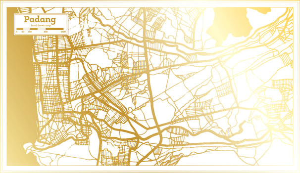 Padang Indonesia City Map in Retro Style in Golden Color. Outline Map. vector