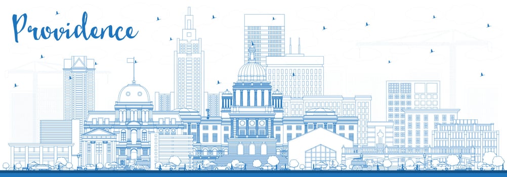 Outline Providence Rhode Island City Skyline with Blue Buildings. vector