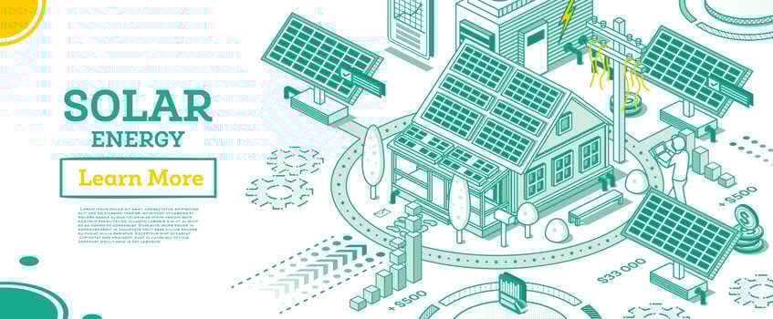 Solar Energy Panels on the Roof of House. Renewable Green Energy Isometric Concept Isolated on White Background. vector