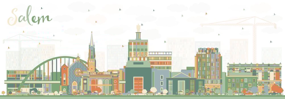 Salem Oregon City Skyline with Color Buildings. vector
