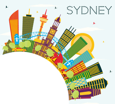 Sydney Australia City Skyline with Color Buildings, Blue Sky and Copy Space. vector