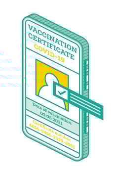 Vaccination Certificate on Screen of Smartphone. Isometric International Certificate of Immunization. vector