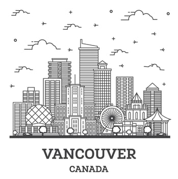 Outline Vancouver Canada City Skyline with Modern Buildings Isolated on White. vector