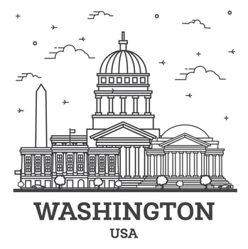 Outline Washington DC USA City Skyline with Modern Buildings Isolated on White. vector