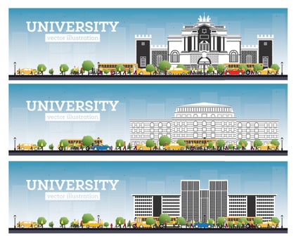 University Campus Set. Study Banners. Students Go to the Main Building of University vector