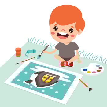 Little Kid Painting On Floor vector